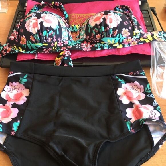 Wild Flower Rose 2pc High Waited Bathing Suit - Picture 6 of 8